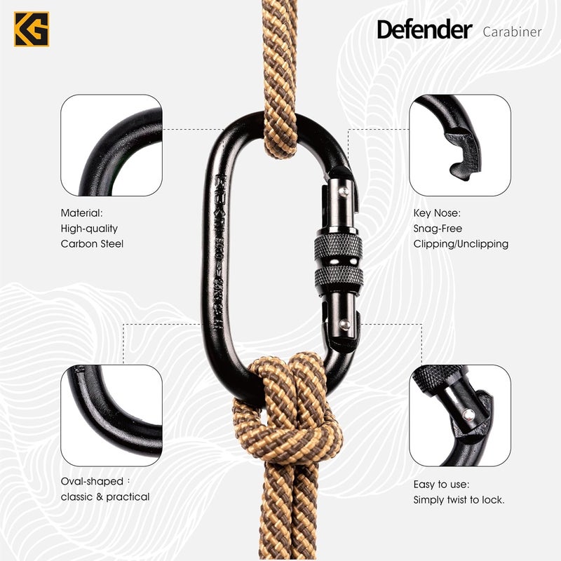 GDK2 Defender CE Certified 25kN Screwgate Locking Carabiner in Size 4.21 x 2.24 inch, Heavy-Duty Carabiners for Climbing, Rappelling, and Mountaineering, Carbon Steel, Midnight Black, 1 Pack - Image 4